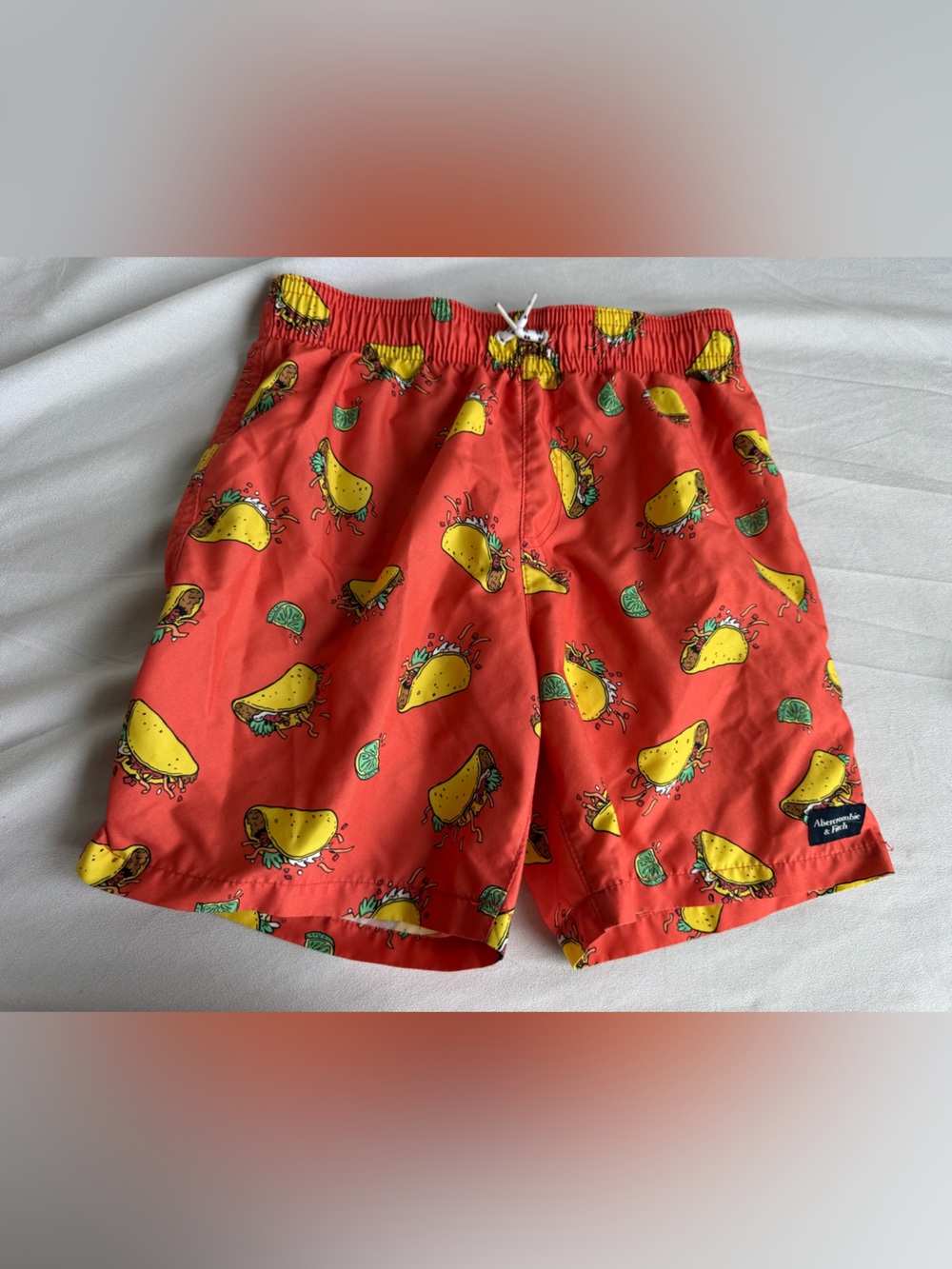 Abercrombie & Fitch Red Taco Print Swim Shorts limes Boys 13-14 beach pool‎ kids
